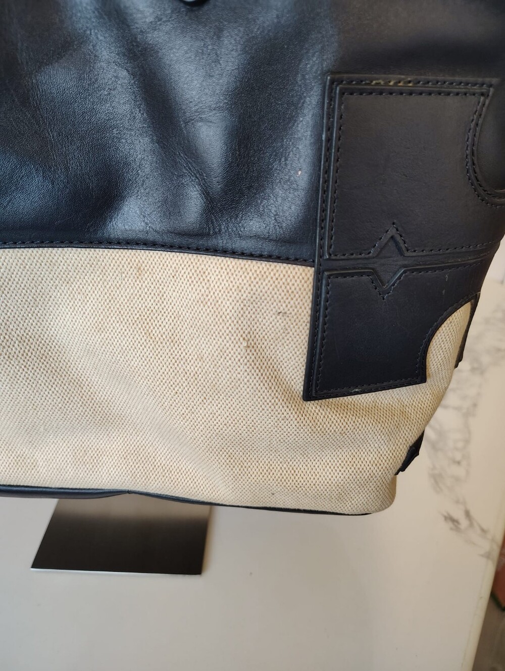 Tory Burch Tote Bag - Canvas/Black Leather-Trimmed - Picture 7 of 16